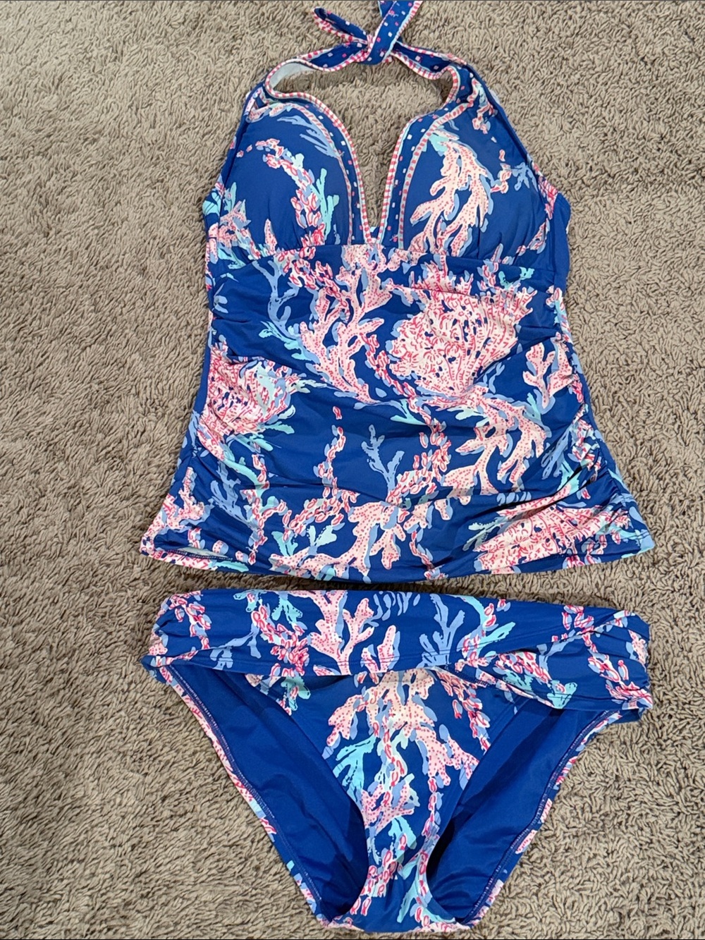 Lilly Pulitzer two-piece tankini swimsuit top and sarong bikini bottom 10 blue